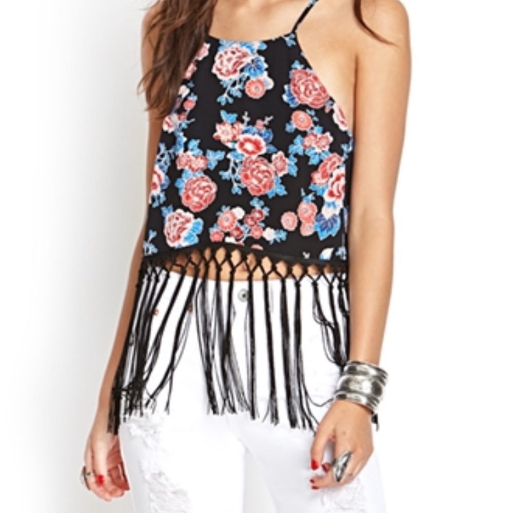 ❌SOLD❌Forever 21 Floral Fringe Top - Picture 1 of 7
